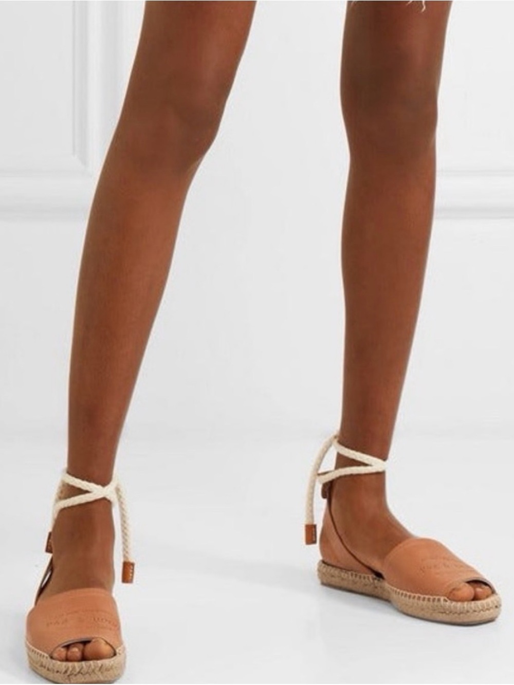 Rag Bone Estelle Tan Leather Espadrille Sandals With White Rope Ankle Tie